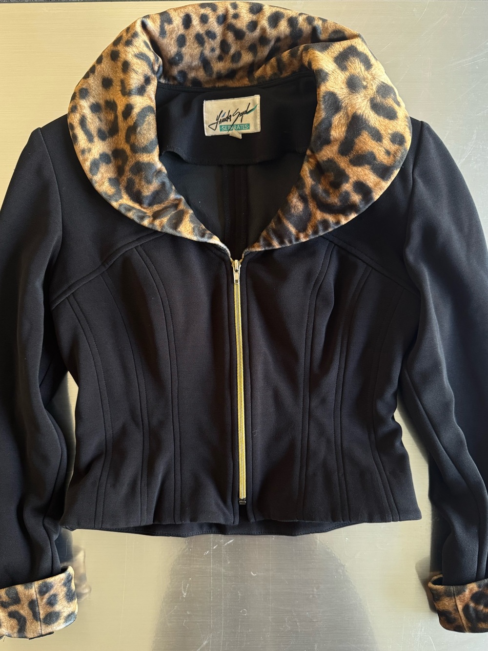 Leopard-Trim Black Women's Zip Jacket